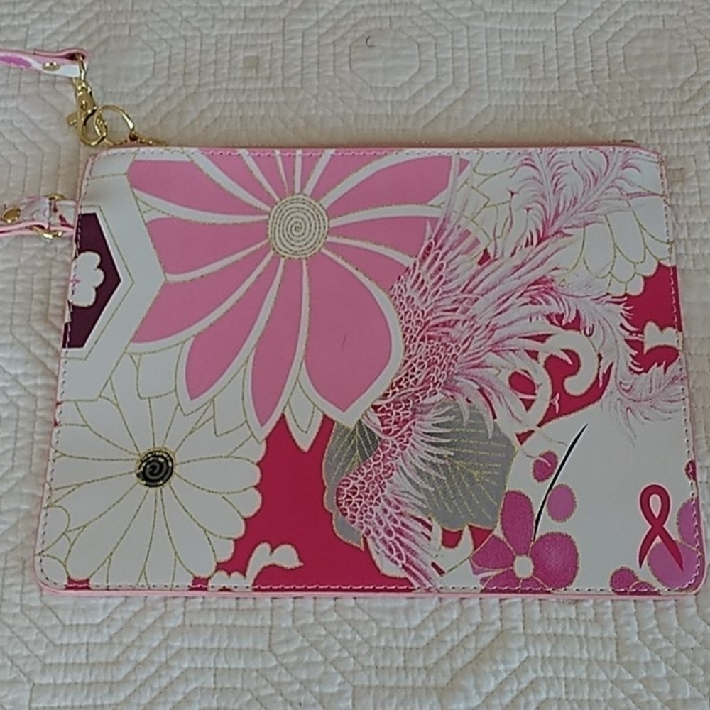 Chico's Pink & White Floral Faux Clutch/Wristlet - Picture 1 of 6